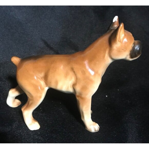Boxer Dog Figurine Brindle Cropped Ears Ceramic 4 x 5 " Standing Japan - Picture 4 of 9